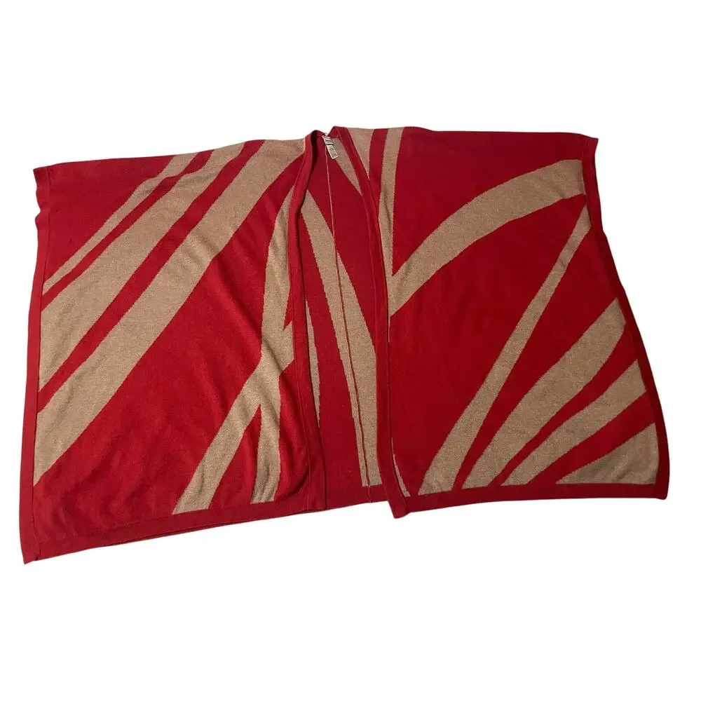 Chico's Boho Red & Beige Geometric Print Cozy Knit Kimono Shawl One Size